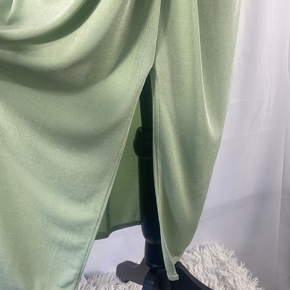 Light Green,Twist Front Batwing Sleeve Split Thigh Midi Dress Dress,large - Picture 4 of 8